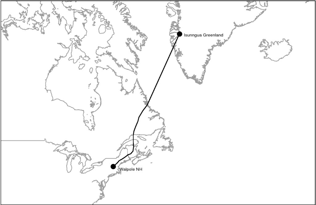 Likely GJN track to Greenland based on banding recoveries.